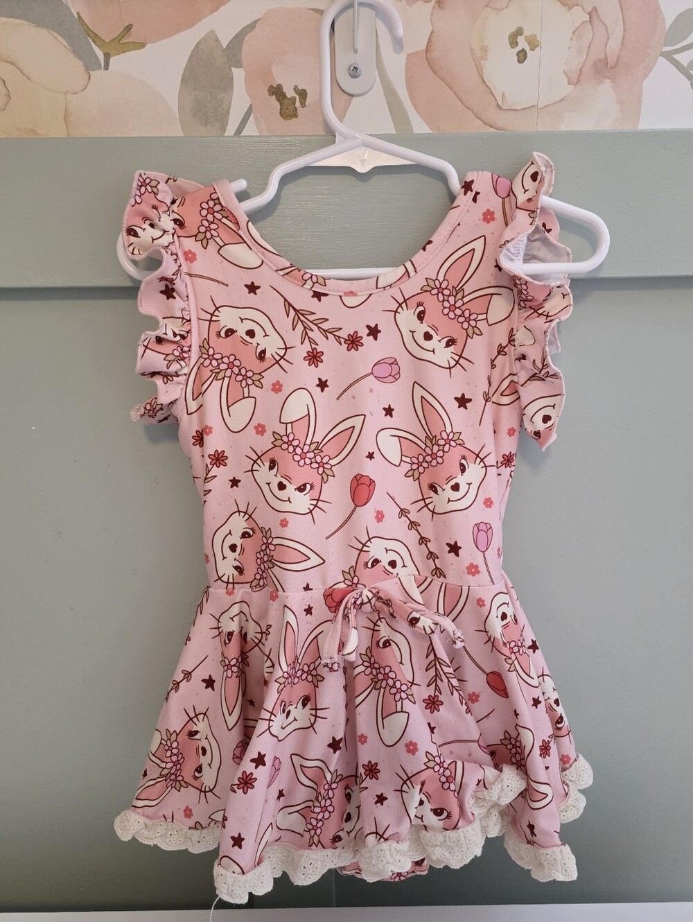 cheeky plum Pink Bunny Print Romper Dance Leotard 4t